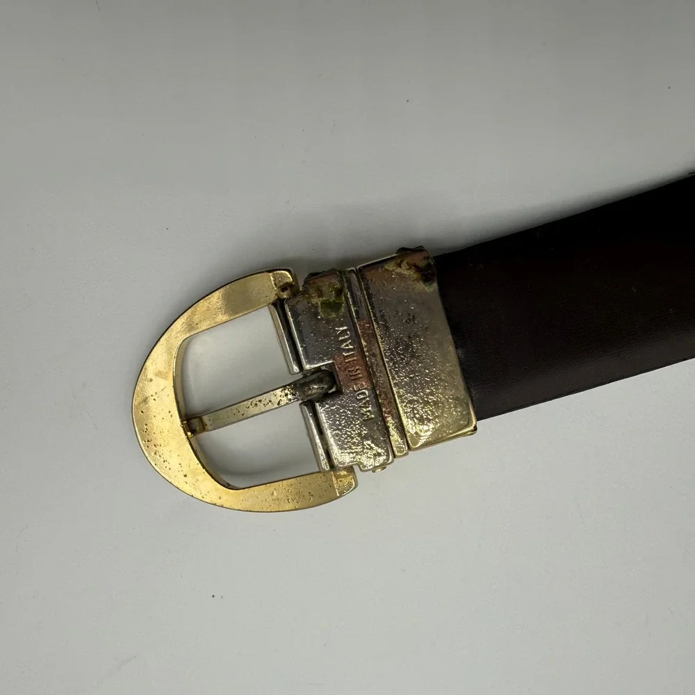 Geoffrey Beene Mens Reversible Leather Belt Black Brown Gold‎ Buckle Sz 40 Italy